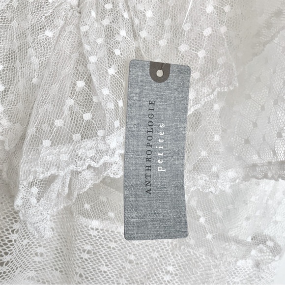 [🌟 PRICE FIRM] ANTHROPOLOGIE White Ruffle Sheer Mesh Maxi Dress Small Petite SP - Picture 13 of 15